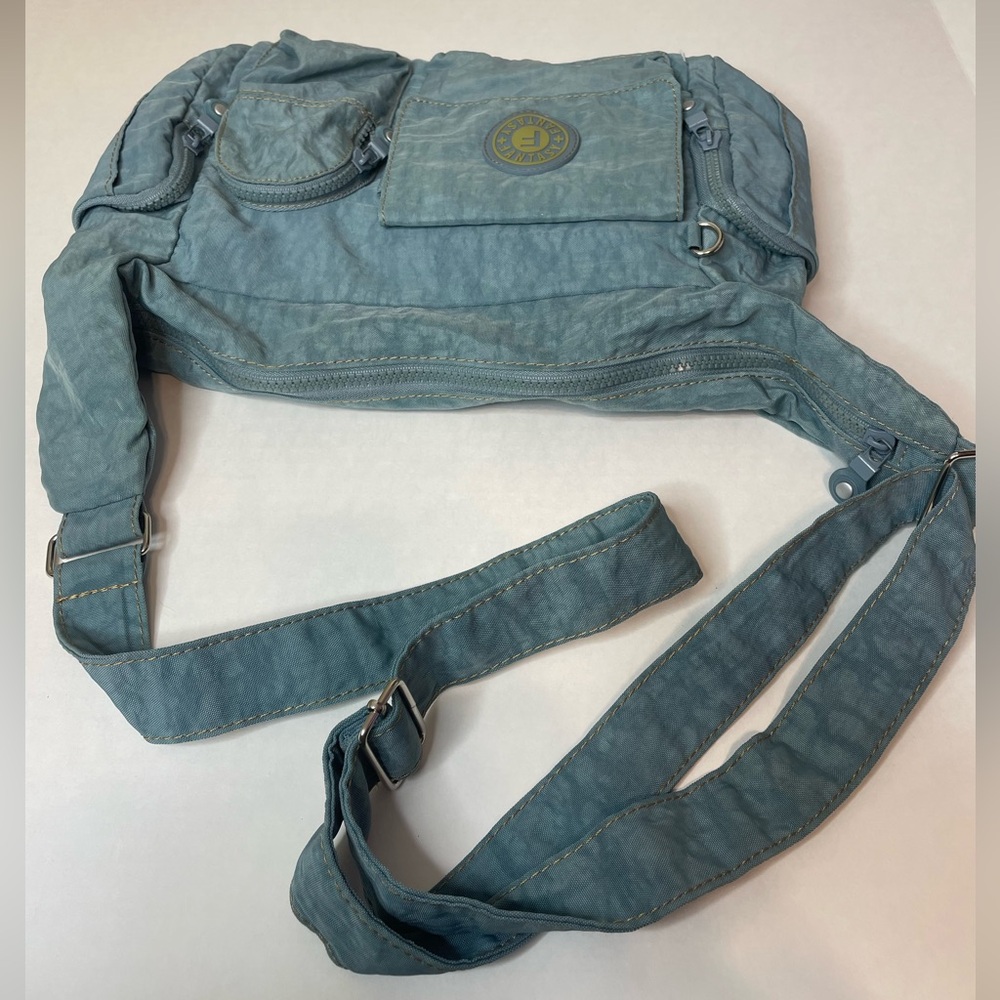 Acid Washed Print Blue Nylon Crossbody Bag - Picture 6 of 6